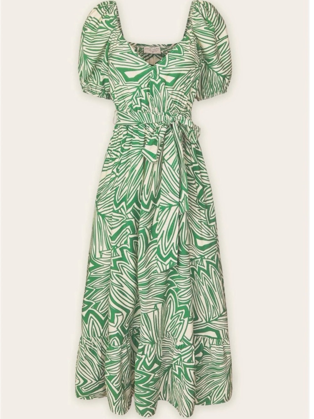 Green Printed Puff-Sleeve Maxi Dress